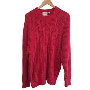 Vintage 90s Sweater Womens Large Red Chunky Knit Cottagecore Preppy Academia
